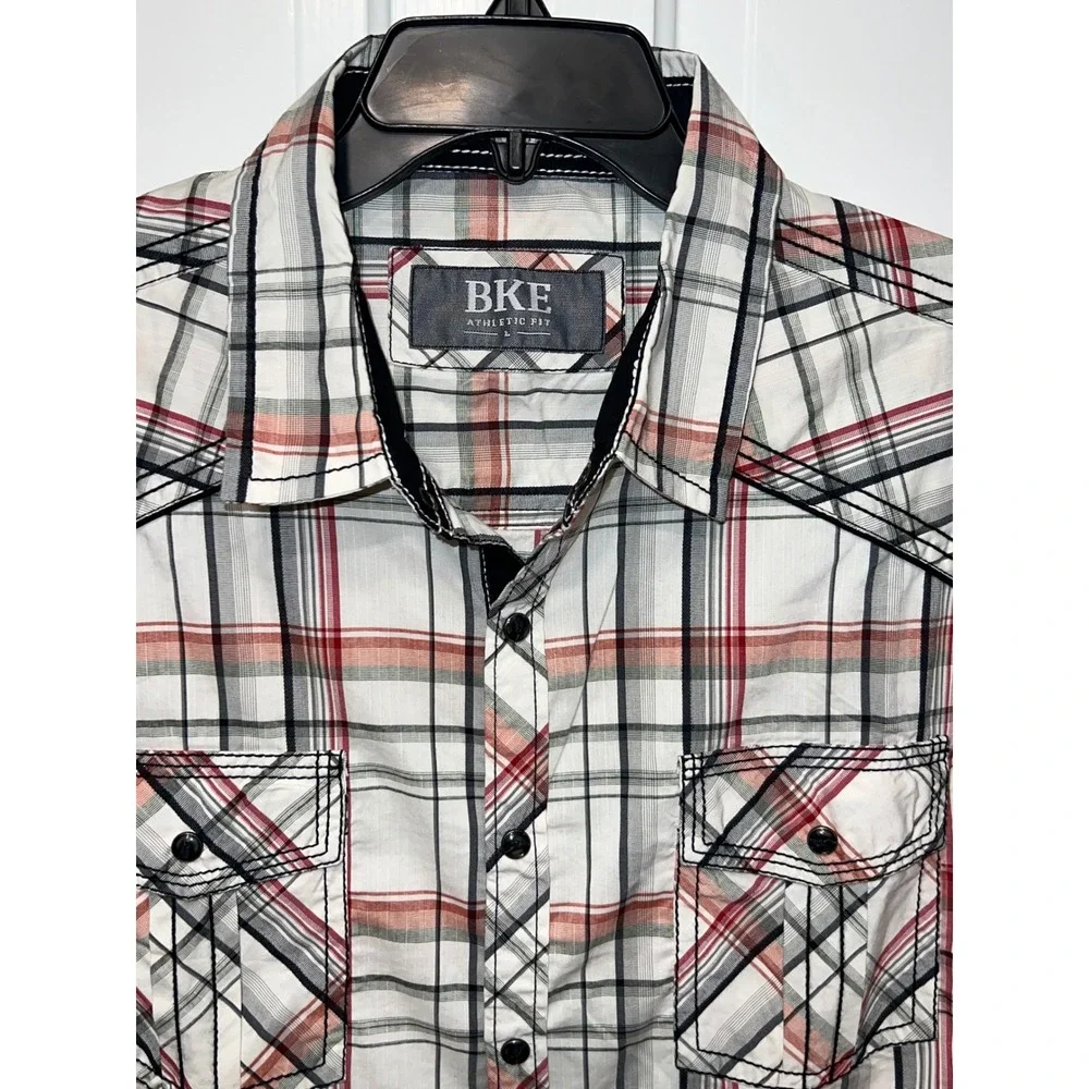 BKE Athletic Fit Mens Large Plaid Long Sleeve Button Pearl Snap Shirt